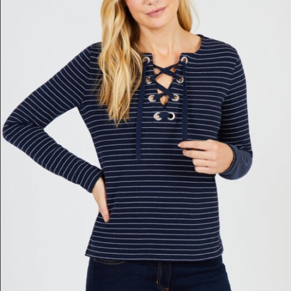 Nautica STRIPED LACE-UP PULLOVER